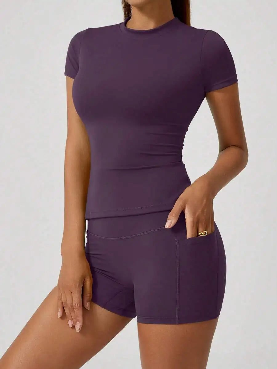 Women's Crop Top & Shorts Workout Set – Tummy Control