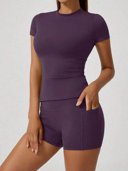 Women's Crop Top & Shorts Workout Set – Tummy Control