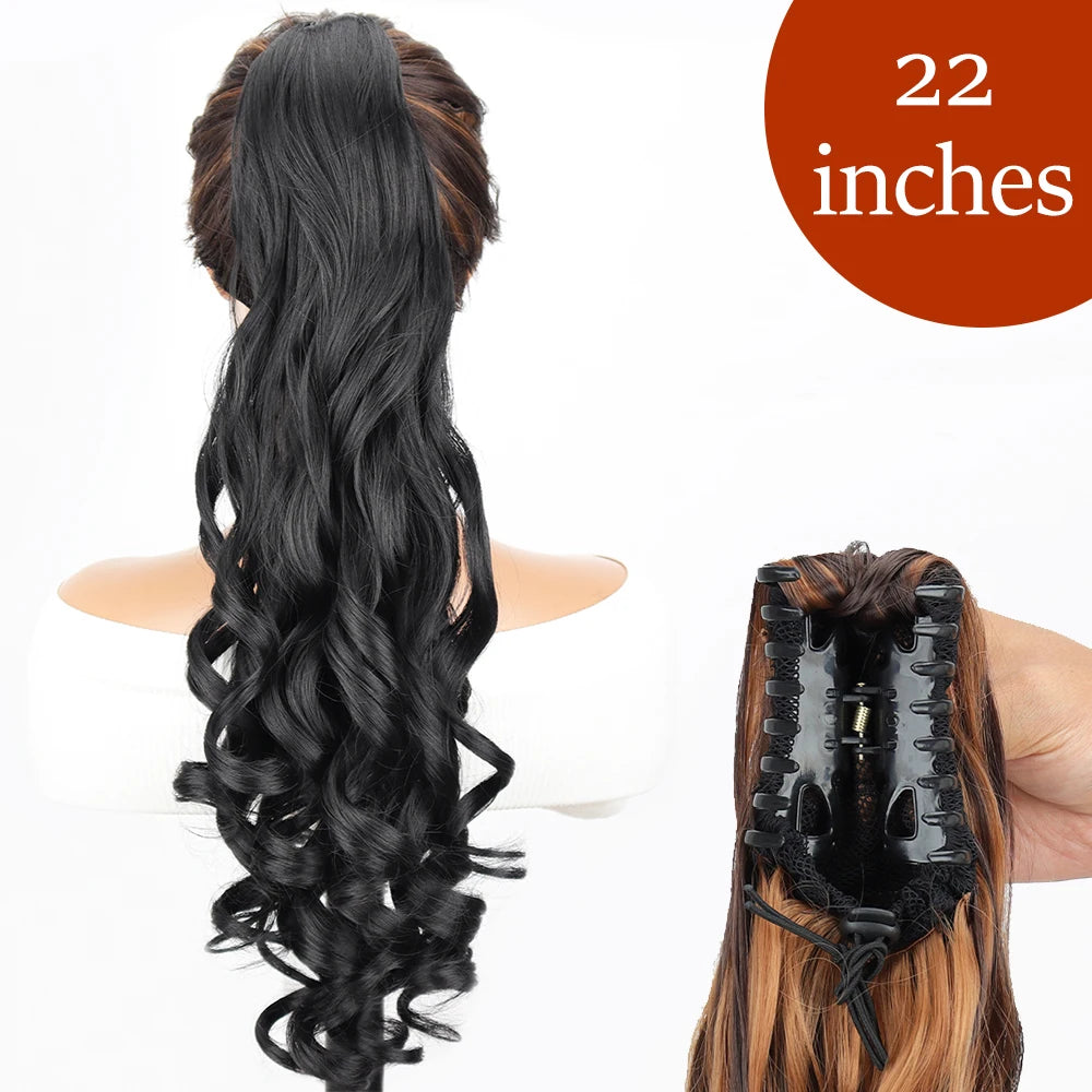 Synthetic Long Straight Claw Clip Ponytail Hair Extensions 24inch Heat Resistant Pony Tail Piece