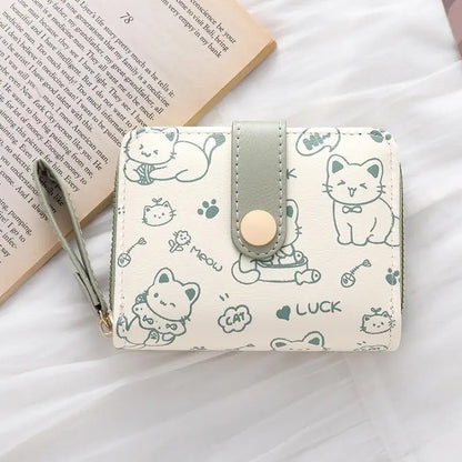 Cute Cat Short Wallet – PU Leather Coin Purse & Card Holder