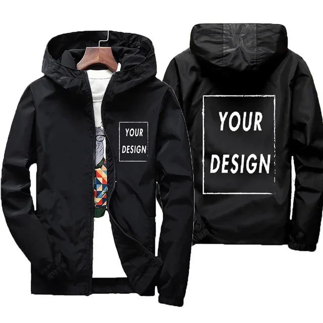 Custom Logo Men's Windbreaker Jacket – Waterproof Hooded Zip-Up