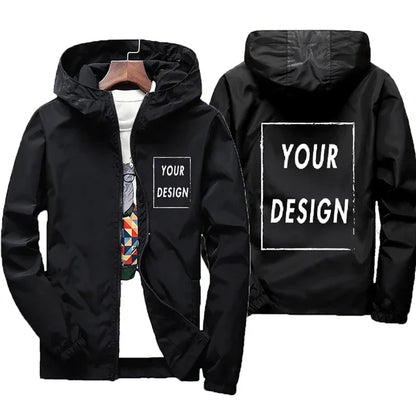 Custom Logo Men's Windbreaker Jacket – Waterproof Hooded Zip-Up