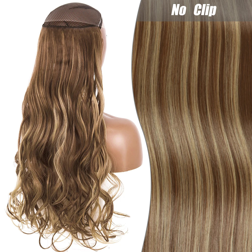 No Clips Natural Hair Extension Synthatic Artificial Long Straight Hairpiece Blonde Black Mixed