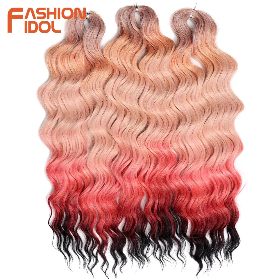 Anna 24 Inch Synthetic Hair Water Wave Braiding Extensions Ombre Blonde Deep Afro Curl Twist Crochet