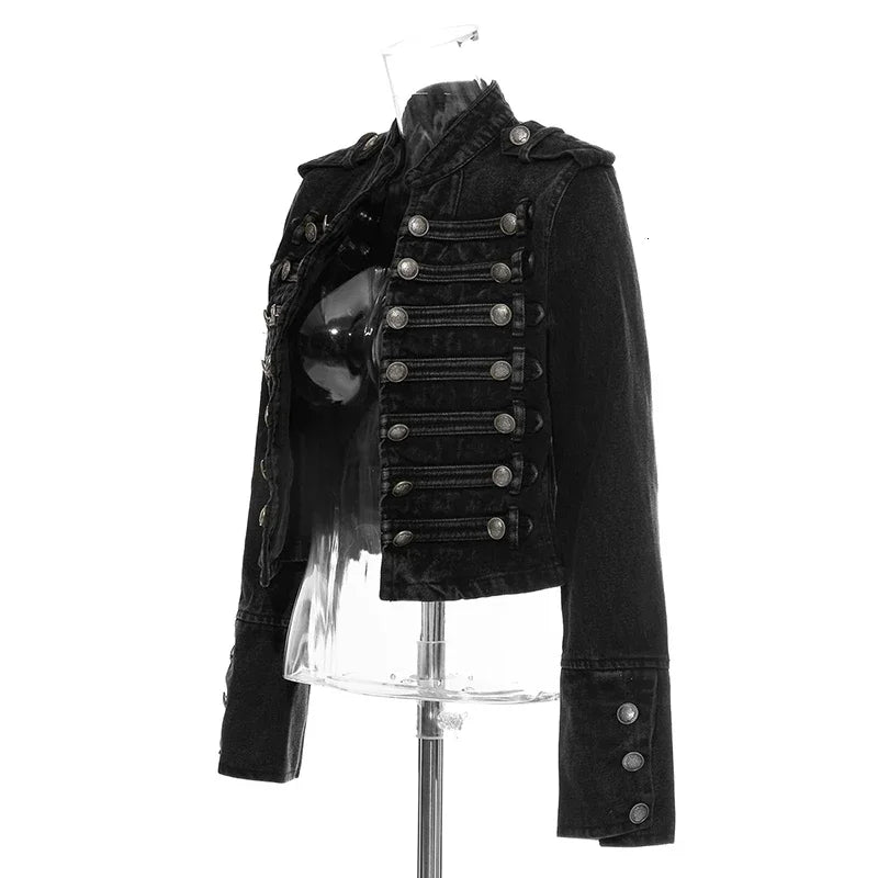 Military Double-Breasted Denim Jacket Women