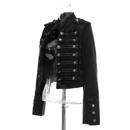 Military Double-Breasted Denim Jacket Women