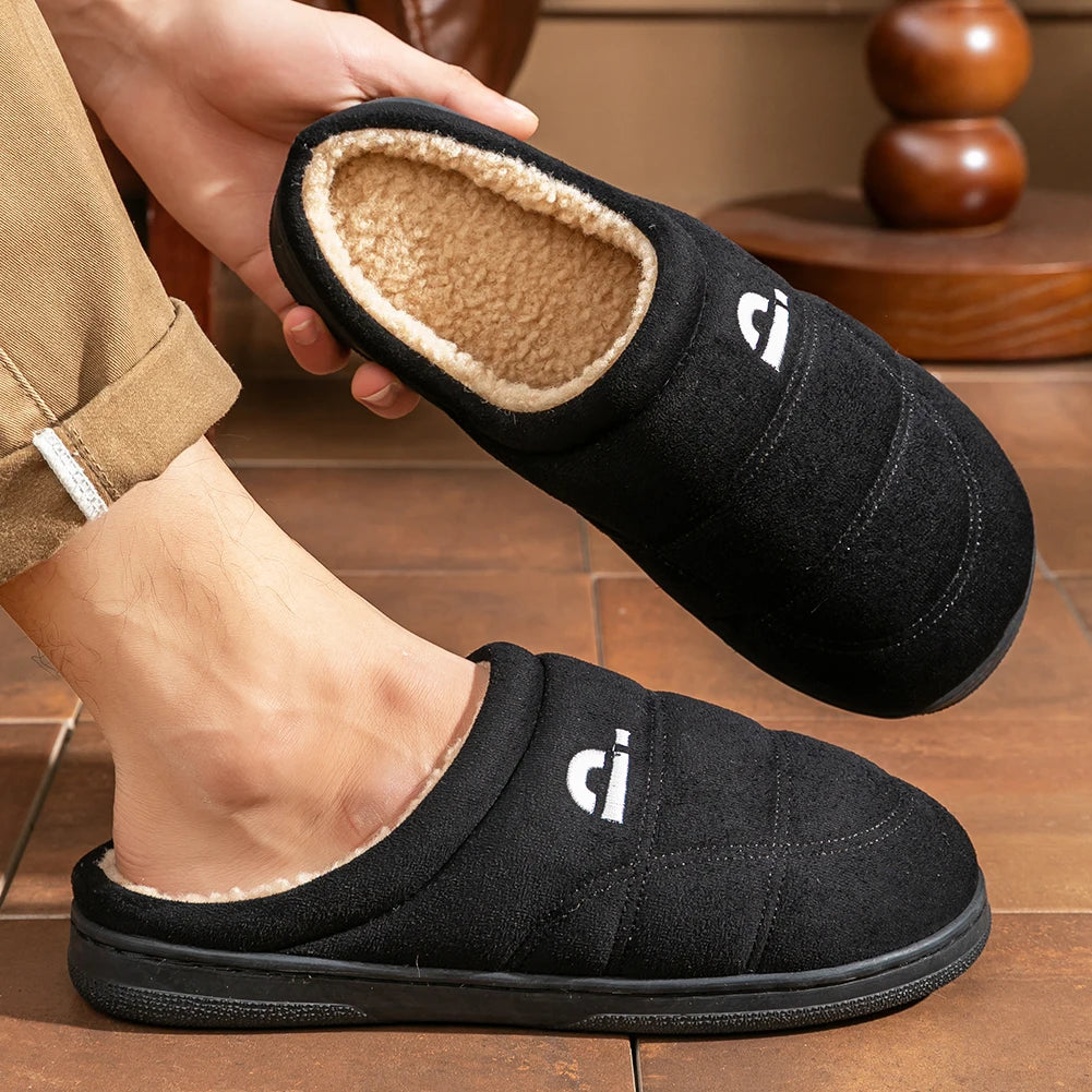 Men's Memory Foam Suede Platform Slippers – Non-Slip Warm House Shoes