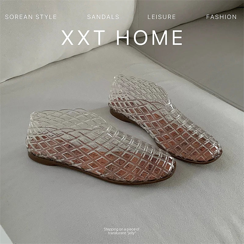 Women's Hollow Jelly Flat Sandals – Anti-Slip Summer Shoes