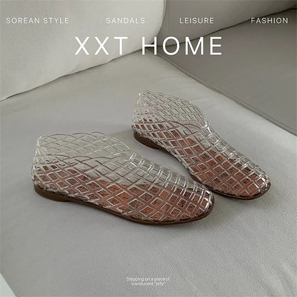 Women's Hollow Jelly Flat Sandals – Anti-Slip Summer Shoes