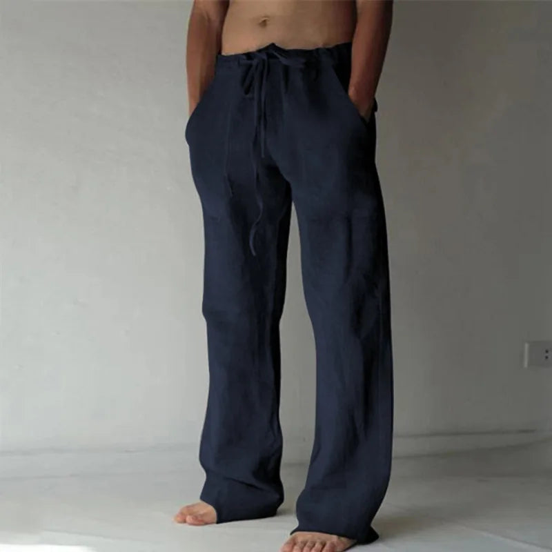 Men's Linen Wide-Leg Pants – Casual Drawstring Trousers