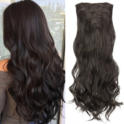 Clip-In Hair Extensions 7pcs 16 Clips Wavy Synthetic 24 Inch