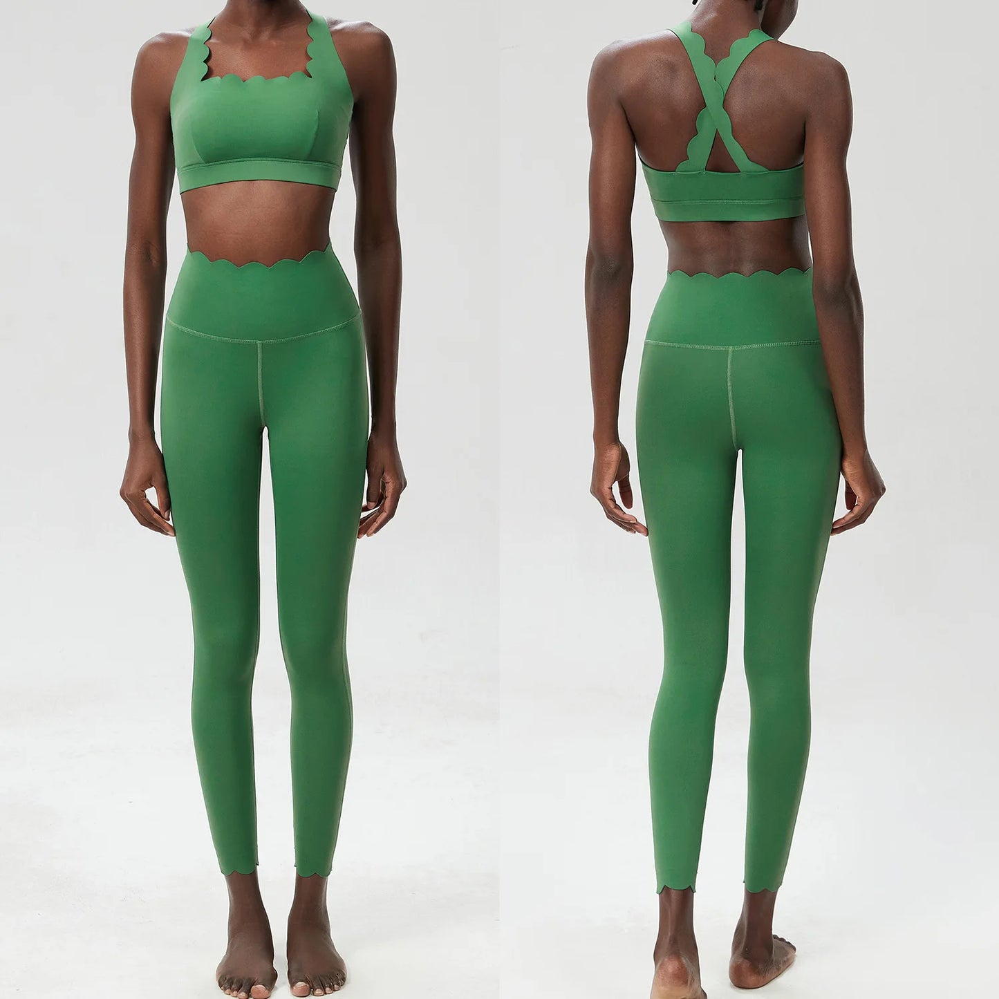 Women's 2-Piece Yoga Set – Scallop Sports Bra & High-Waist Leggings