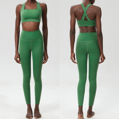 Women's 2-Piece Yoga Set – Scallop Sports Bra & High-Waist Leggings