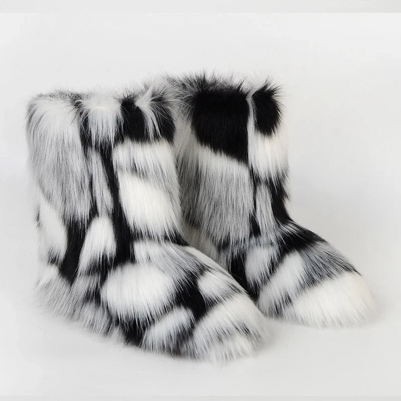 Women's Faux Fur Snow Boots – Fluffy Plush Warm Winter Footwear