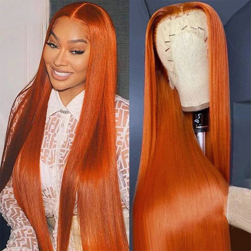 30 Inch Straight Orange Ginger Lace Front Wigs Human Hair 350 Colored Brazilian 13x6 Hd Transparent