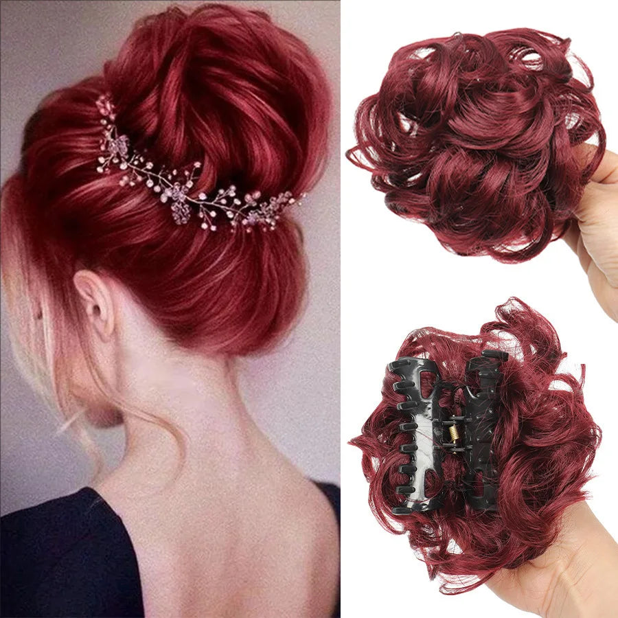 Claw Clip Messy Bun Hair Piece Curly Wavy Synthetic Updo