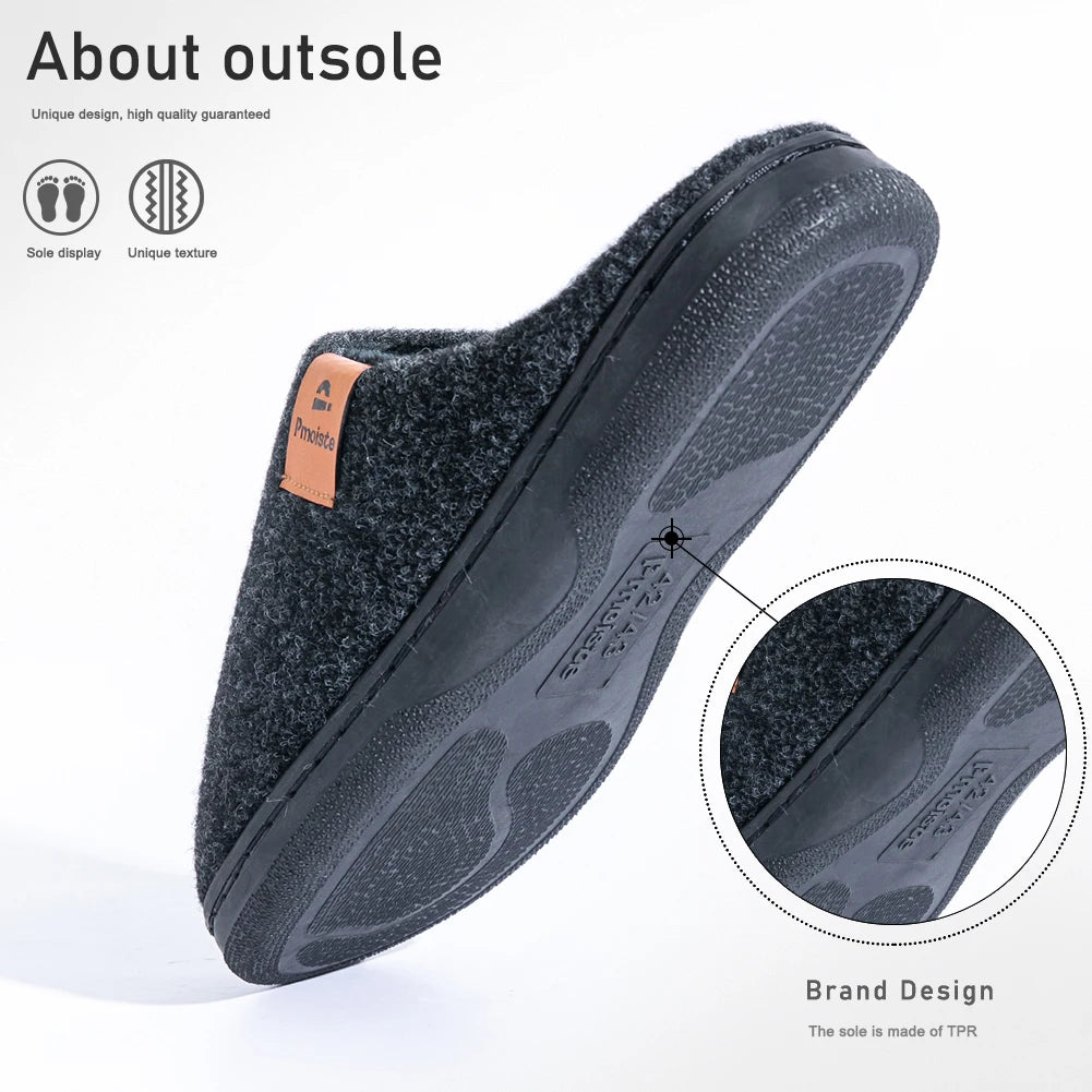 Men's Winter Warm Slippers – Fleece-Lined Non-Slip Indoor House Shoes