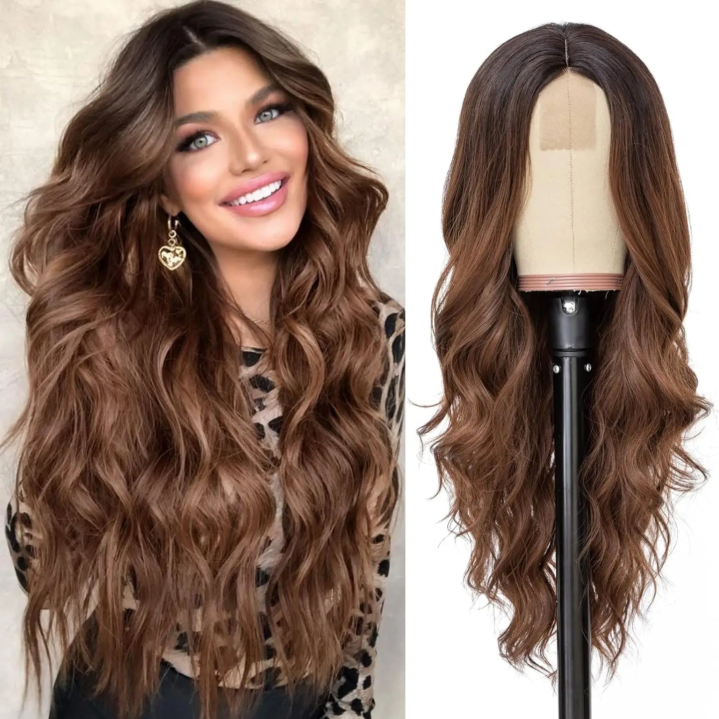 Long Wavy Synthetic Lace Wig – 26 Inch Middle Part, Heat Resistant