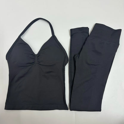 Women's 2-Piece Yoga Set – Backless Tank Top & Scrunch Leggings