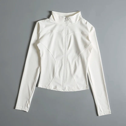Women's Slim Fit Zip-Up Sports Jacket – Stand Collar Athletic Coat