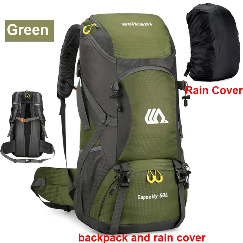 50L Hiking Backpack with Rain Cover – Waterproof Outdoor Travel Bag for Men & Women