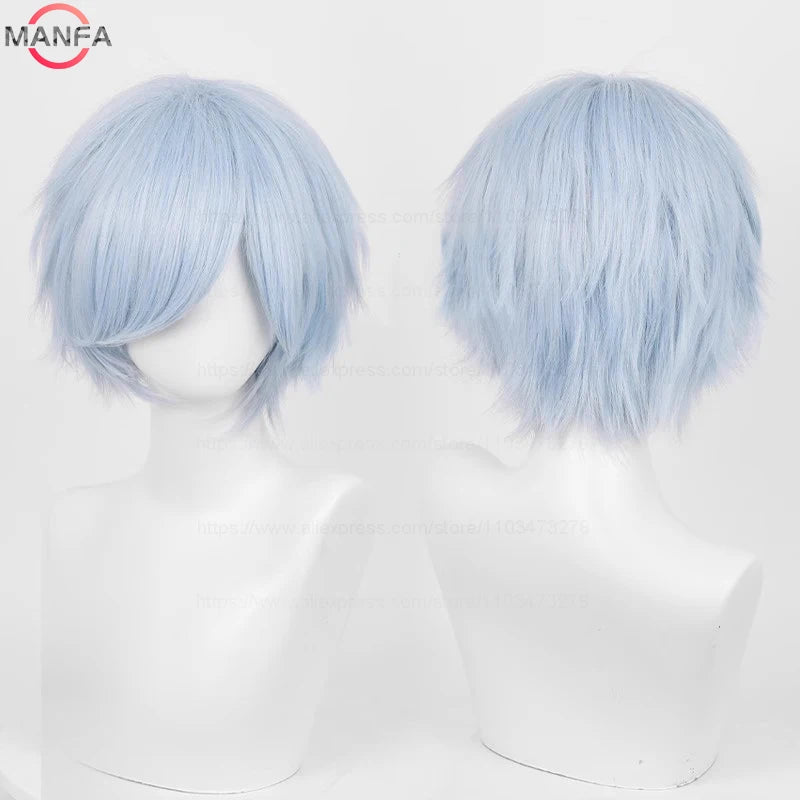 Anime 30cm Short Straight Cosplay Wig Black White Green Brown Purple Blue Gray Red Gold Man Women