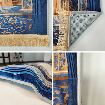 Muslim Prayer Rug with Vintage Mosque Pattern – Soft Velvet Mat