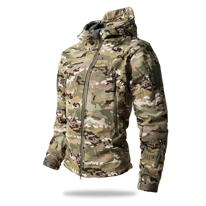 Men's Tactical Soft Shell Jacket – Waterproof Fleece Hooded Coat