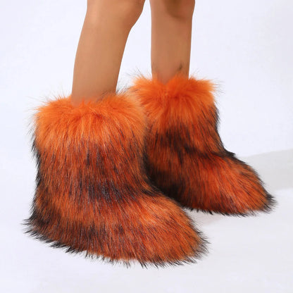 Faux Fur Snow Boots for Women – Fluffy Plush Winter Footwear