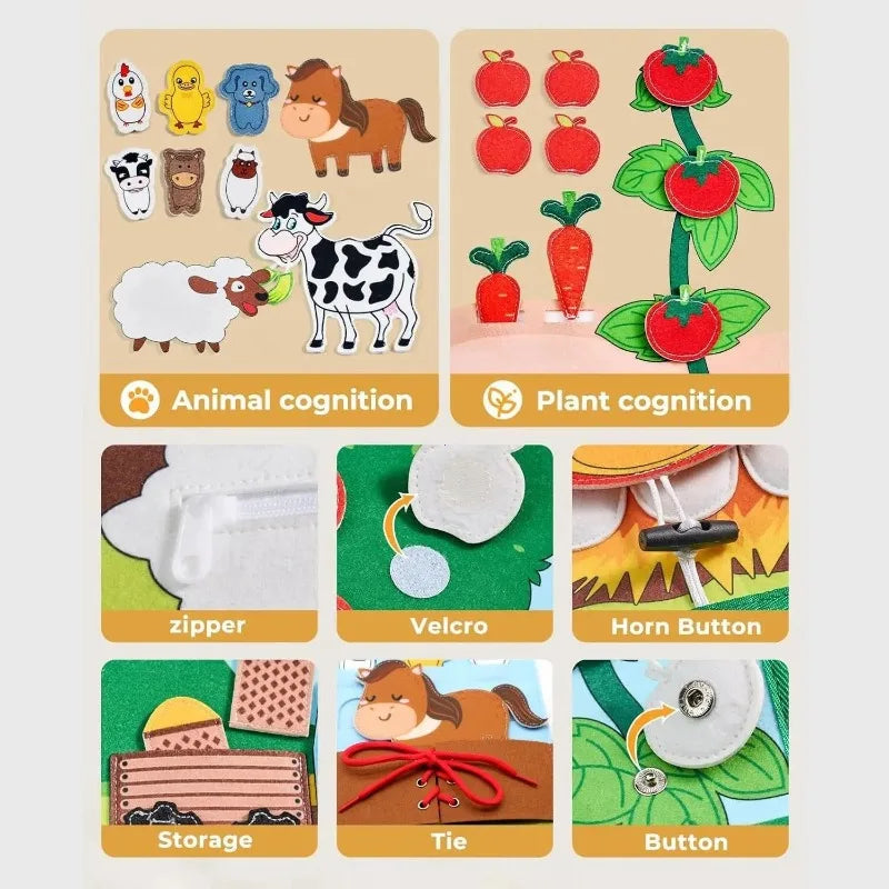 Montessori Busy Cloth Book – Farm Animal Story for Toddlers