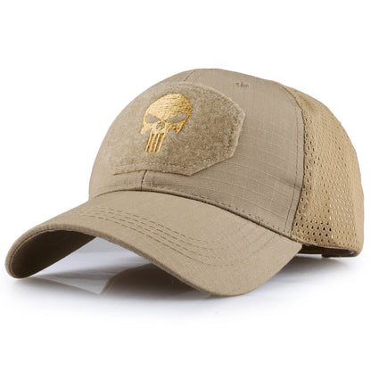 Tactical Skull Patch Baseball Cap – Camo Mesh Snapback Hat