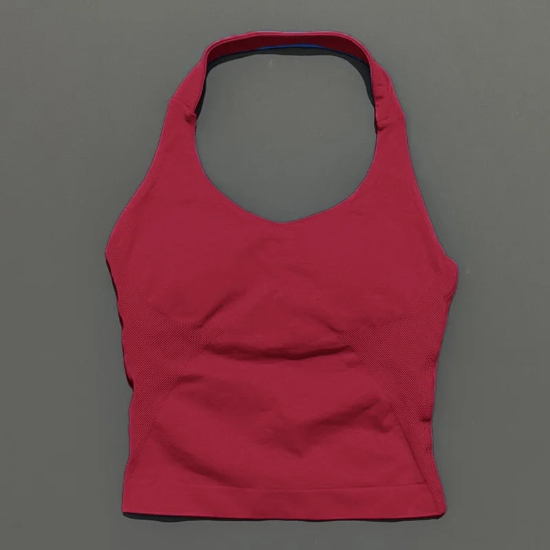Seamless Halter Longline Sports Tank Top for Women – Gym Yoga Workout