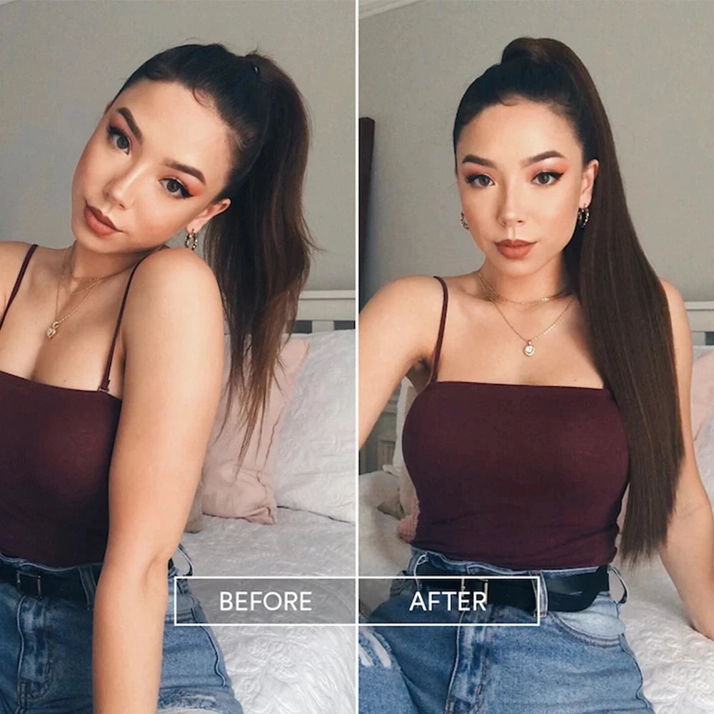 Wrap Around Ponytail Extension – Long Straight Synthetic Clip-In