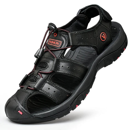 Men's Genuine Leather Outdoor Sandals – Closed Toe Beach Shoes