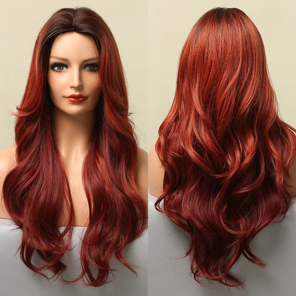 Gemma Ombre Brown Blonde Long Straight Synthetic Wigs Bangs Cosplay Wig Women Temperature Natural