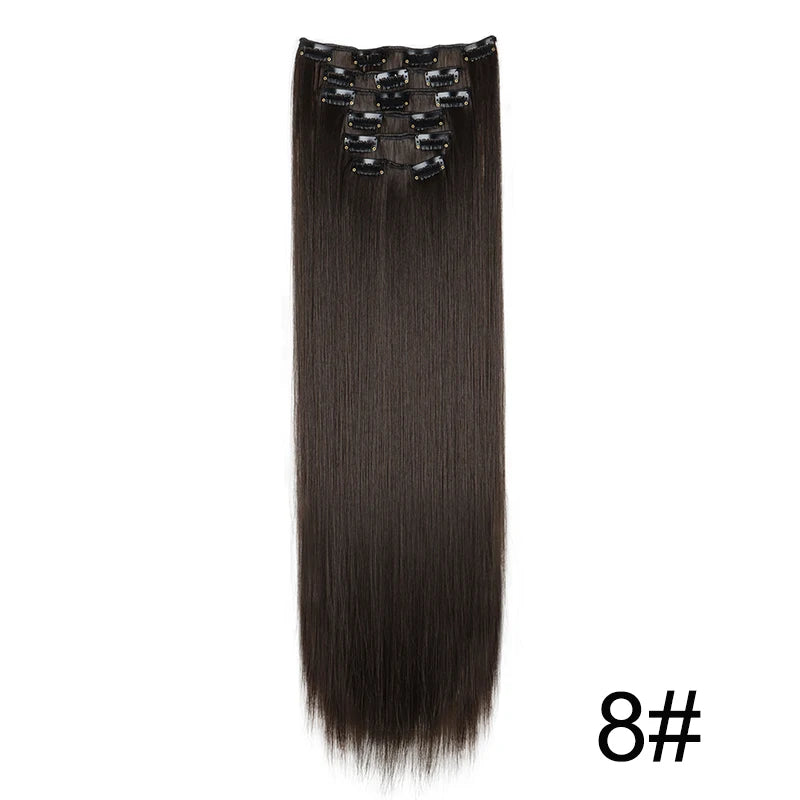 Clip-In Hair Extensions 6-Piece Set Long Straight Synthetic Seamless