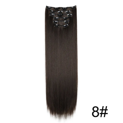 Clip-In Hair Extensions 6-Piece Set Long Straight Synthetic Seamless