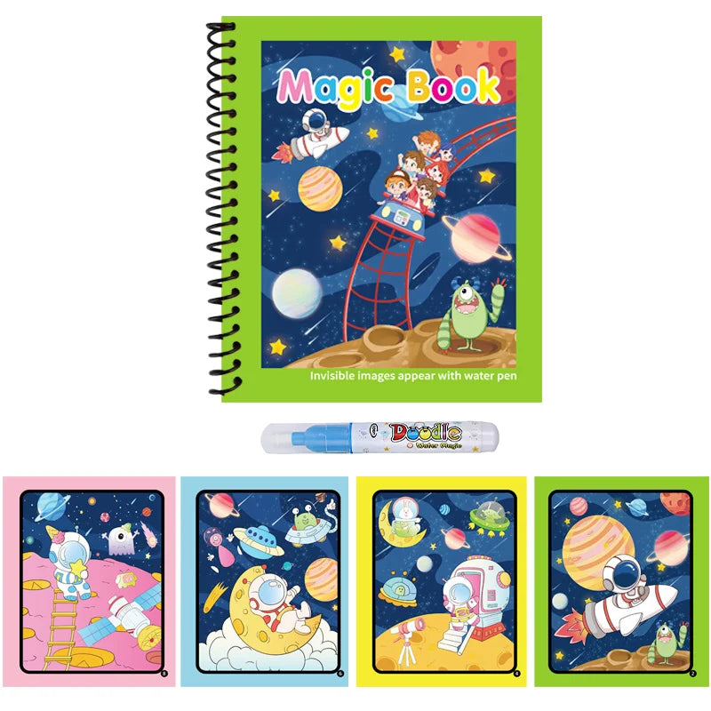 Magic Water Coloring Book for Kids with Water Pen – Animal Cartoon Reusable Drawing Book