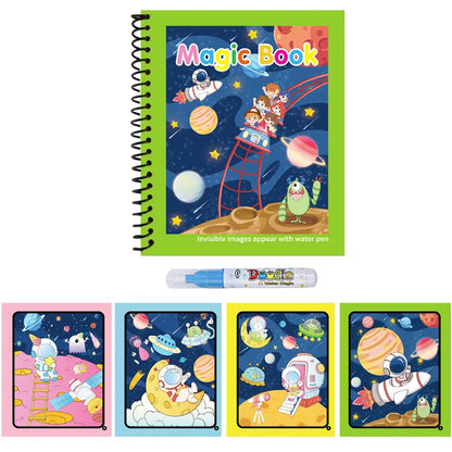 Magic Water Coloring Book for Kids with Water Pen – Animal Cartoon Reusable Drawing Book