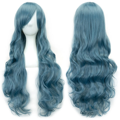 Soowee Curly Long Synthetic Hair Green Wig Hairpiece Pink Black Party Cosplay Wigs Women