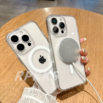 Transparent Magsafe Magnetic Wireless Charge Case Iphone 11 12 13 14 15 16 17 Pro Xs Max Xr 16e Air