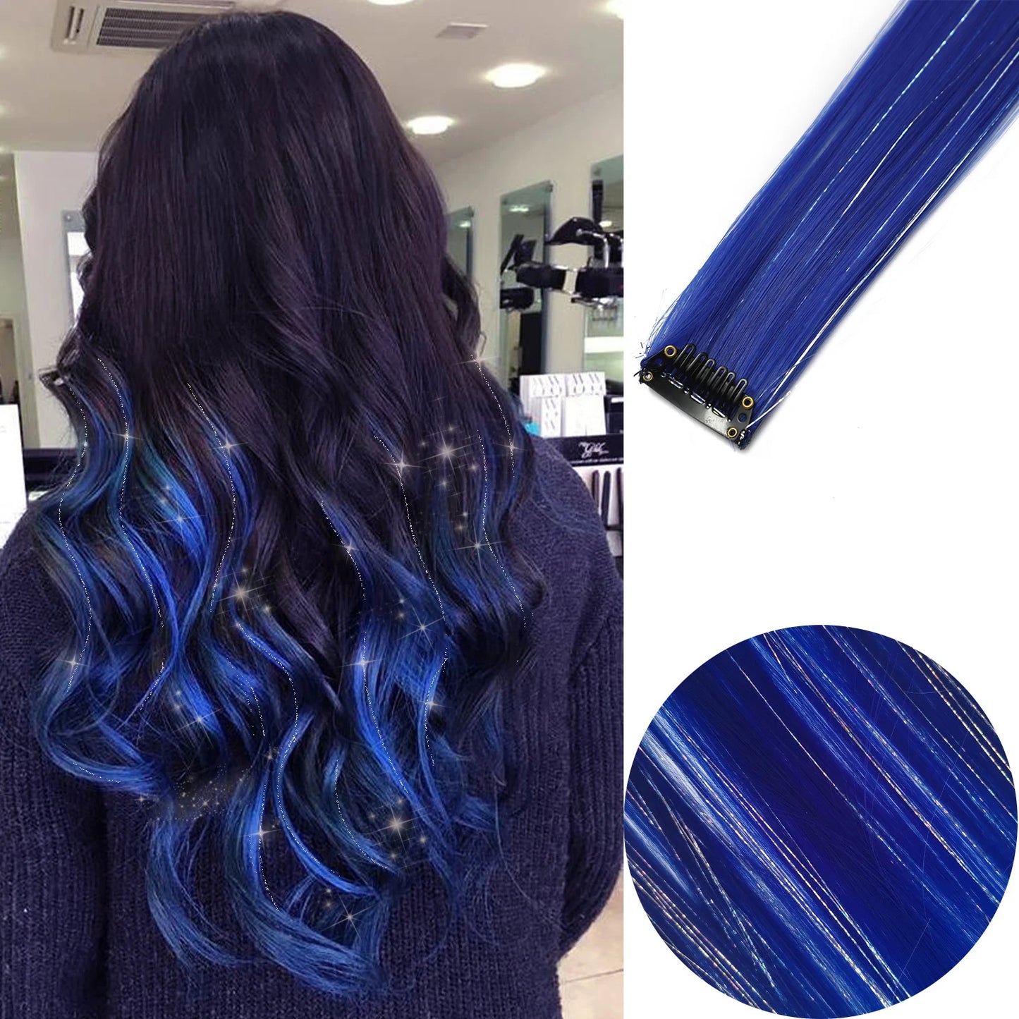 Clip Hair Extensions 6pcs Pack Colored Party Highlights 22 Inches Multi-Colors Straight Hair