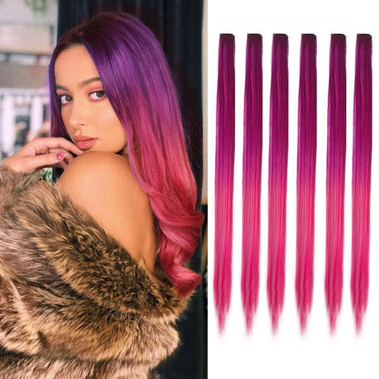 Clip Hair Extensions 6pcs Pack Colored Party Highlights 22 Inches Multi-Colors Straight Hair