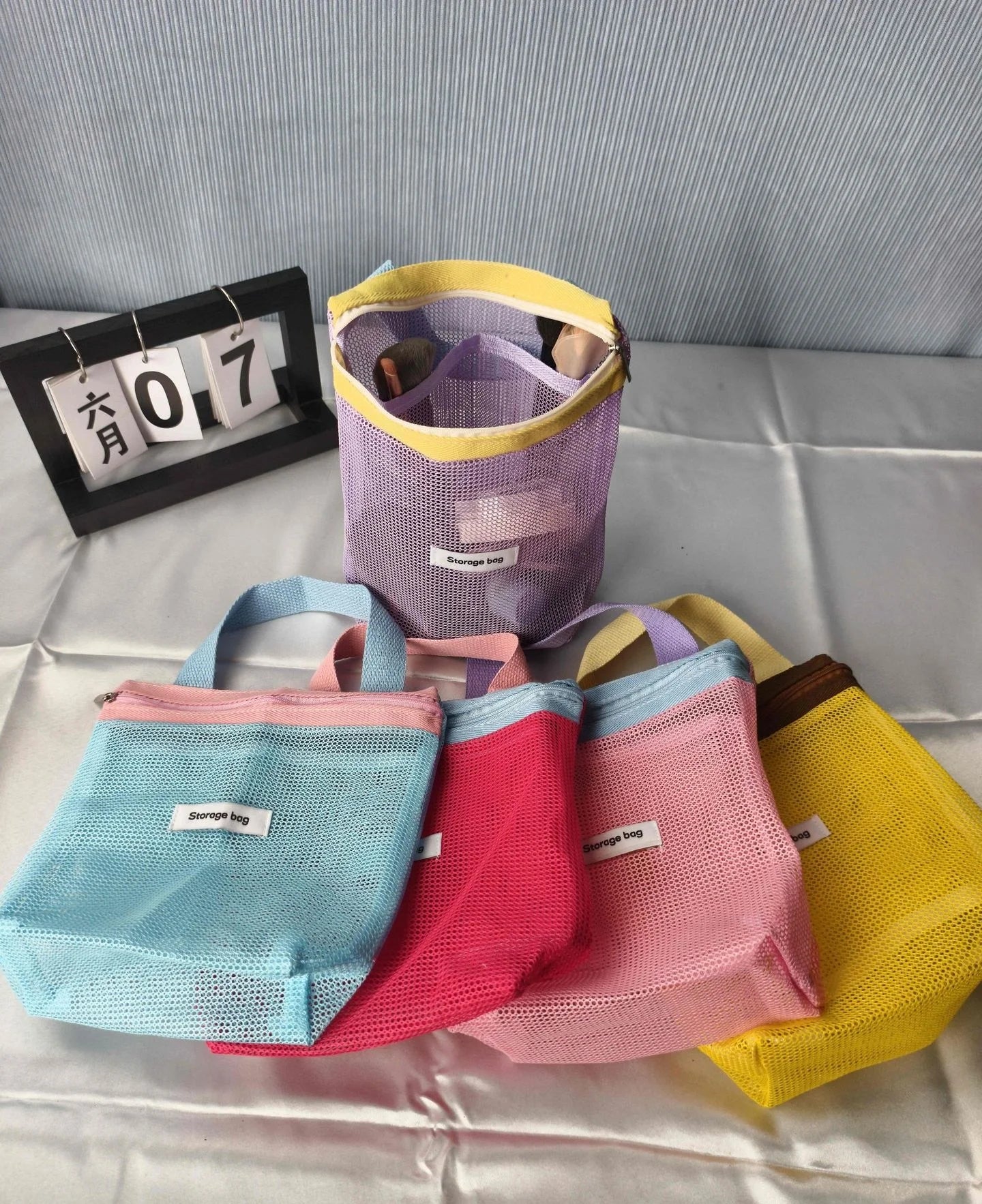 Mesh Tote Bag – Small Colorful Foldable Cosmetic Handbag