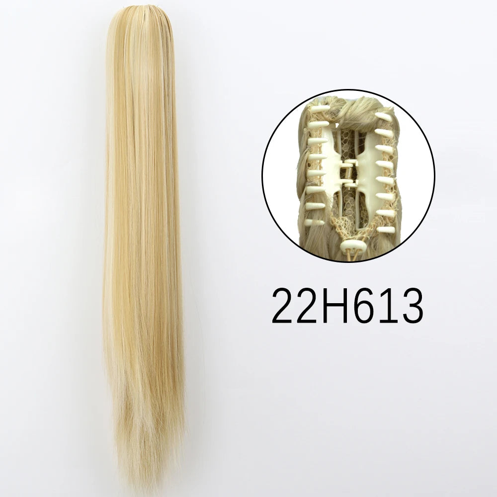Synthetic Long Straight Claw Clip Ponytail Hair Extensions 24inch Heat Resistant Pony Tail Piece