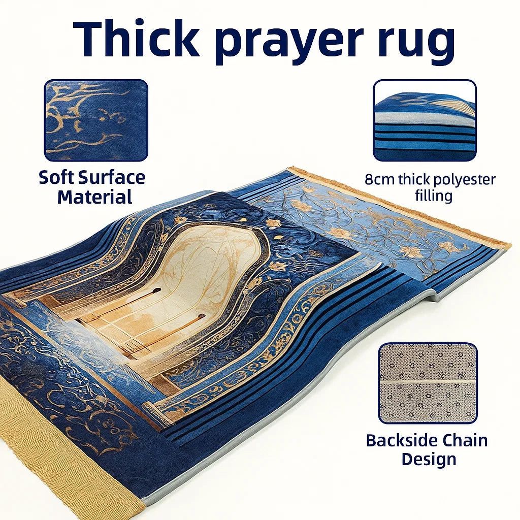 Muslim Prayer Rug with Vintage Mosque Pattern – Soft Velvet Mat