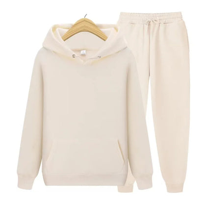 Women's Hoodie & Jogger Two-Piece Set – Casual Solid Color Tracksuit