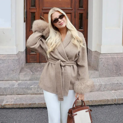 Women's Fox Fur Woolen Short Coat – Double-Sided Wool