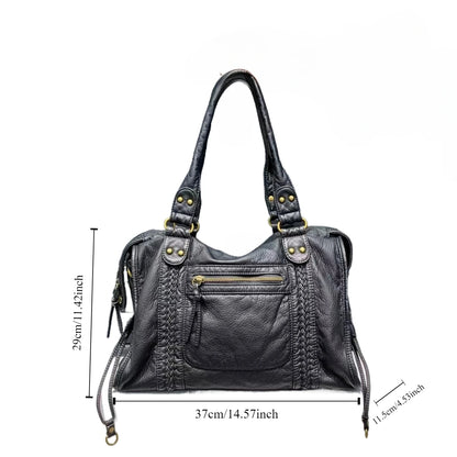 Y2K Washed Leather Shoulder Bag Large Capacity Crossbody