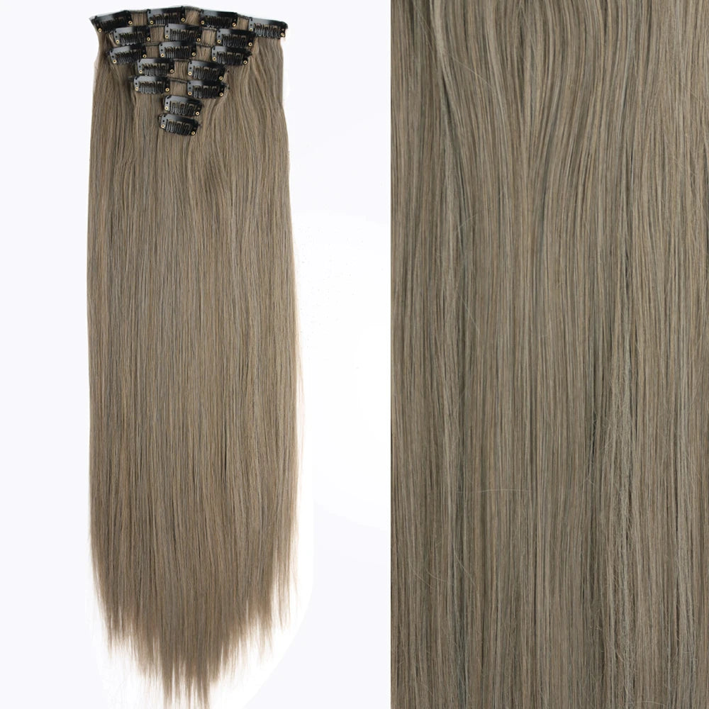 Clip-In Hair Extensions 7pcs 16 Clips Wavy Synthetic 24 Inch